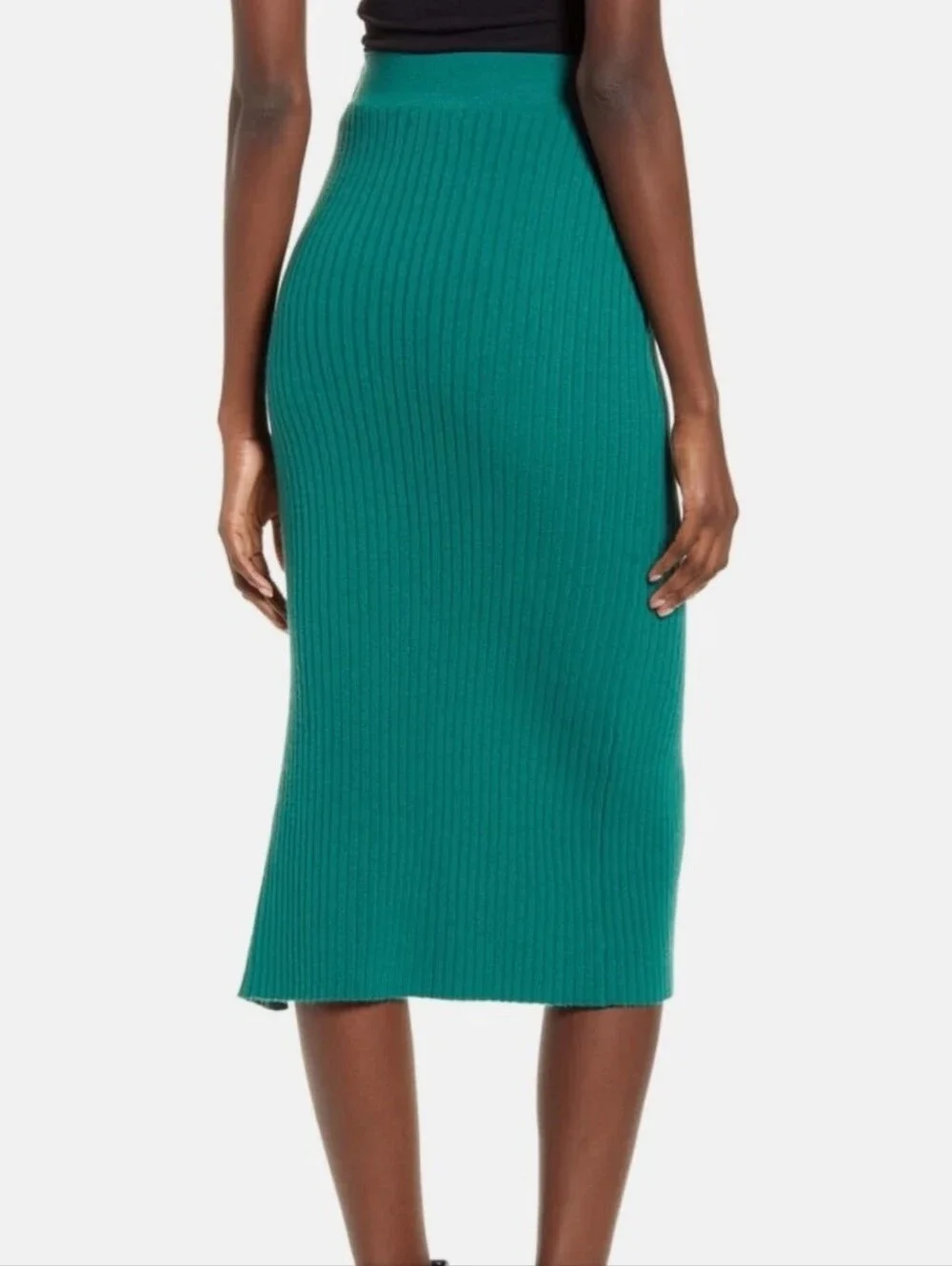 Saturday Sunday Anthropologie Teal Ribbed Knit Midi Skirt. Size L - Picture 8 of 12